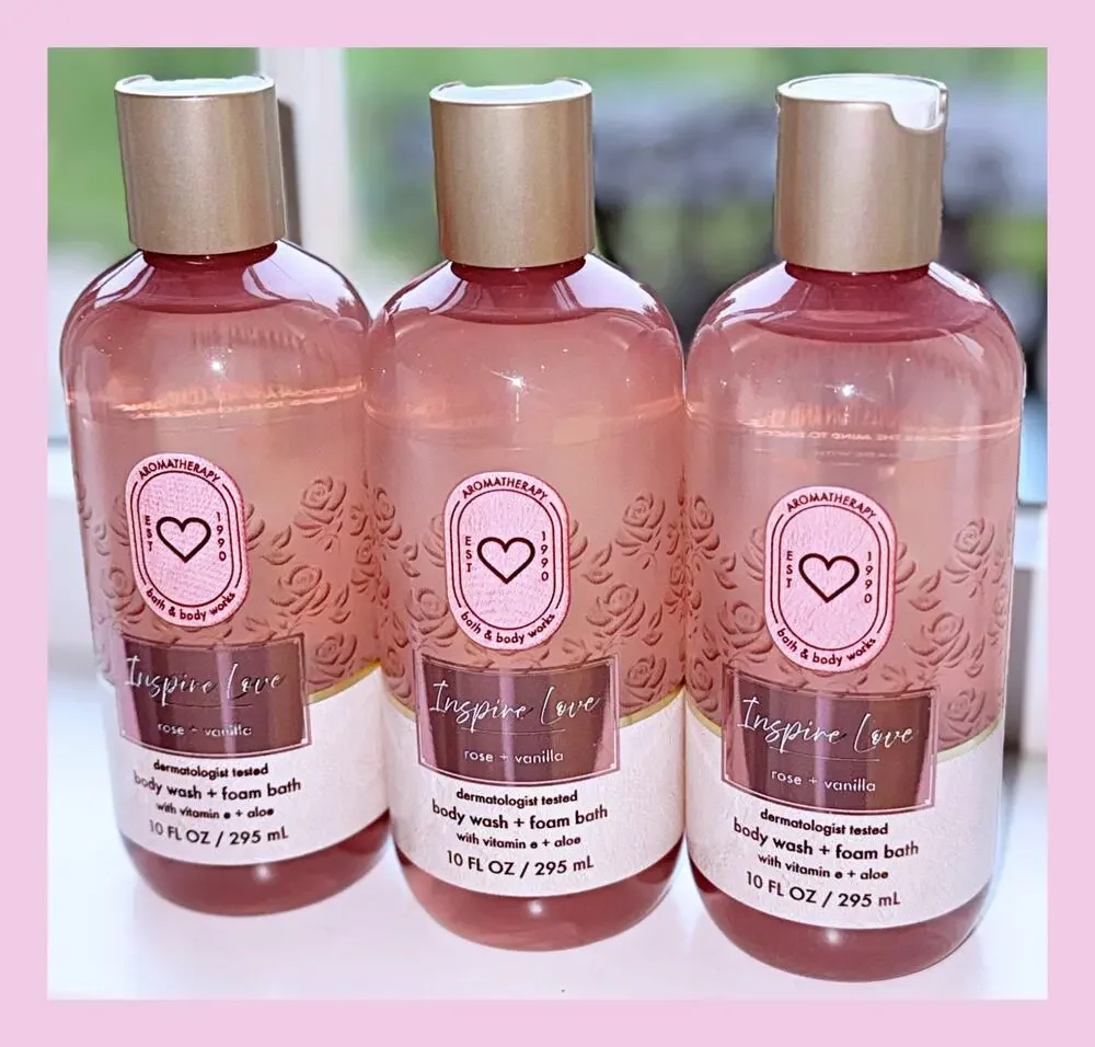 Bath & Body Works Aroma Inspire Love Rose Vanilla 10oz Body Wash Foam Bath x3